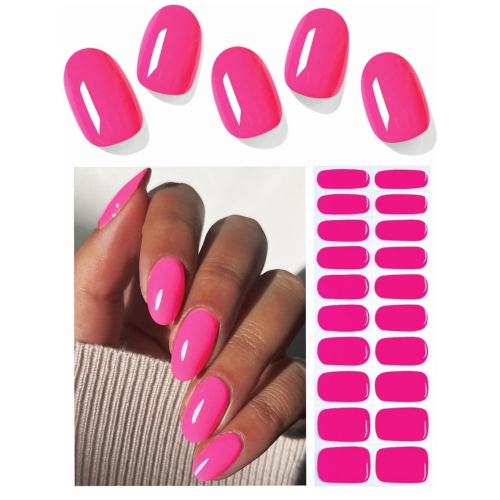 Hot Pink Semi Cured Nail Strips UV/LED Lamp Needed 20 Pcs